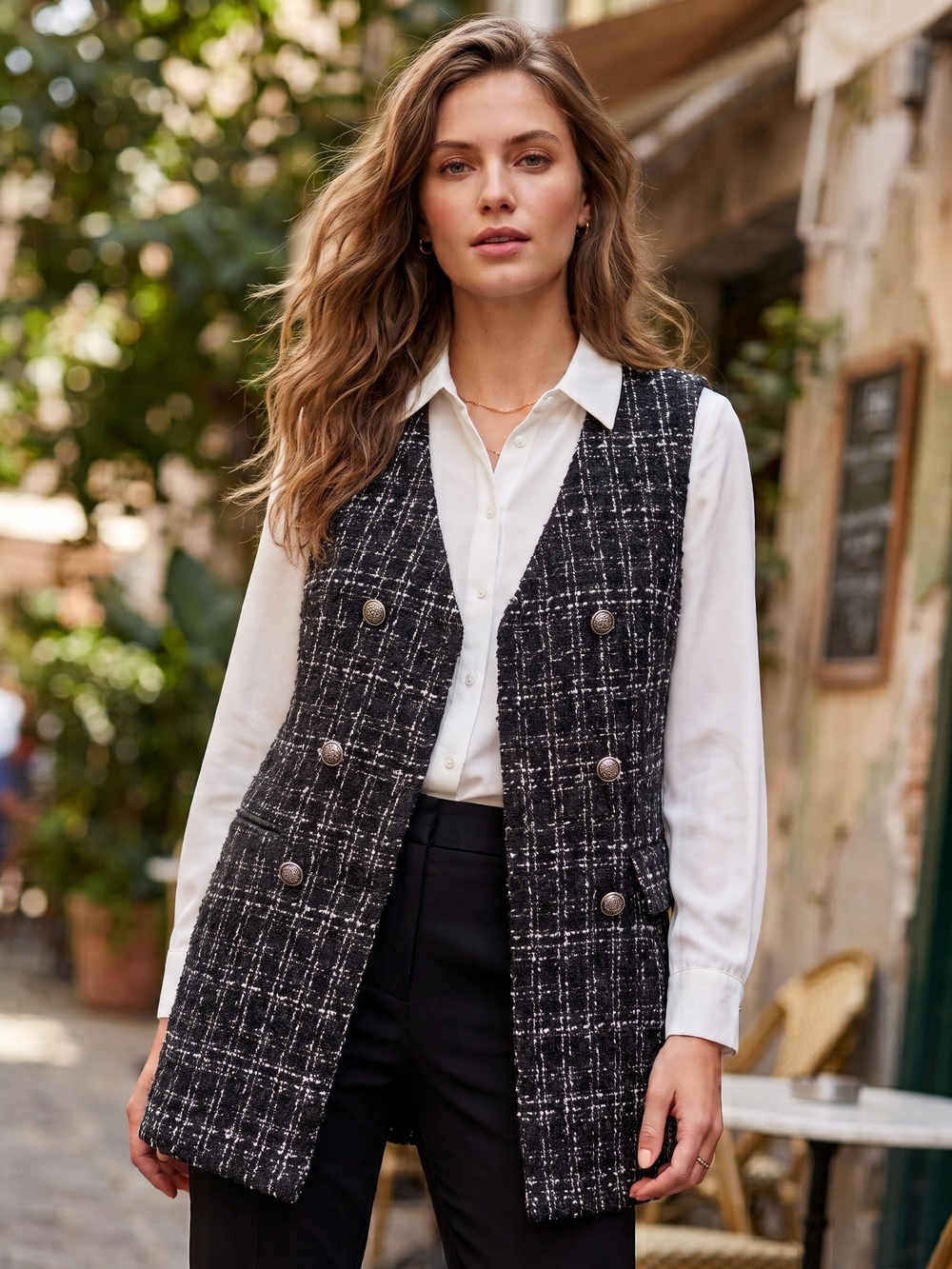 Joe Fresh Tweed Double Breasted Longline Vest Dress Corpcore Office Siren